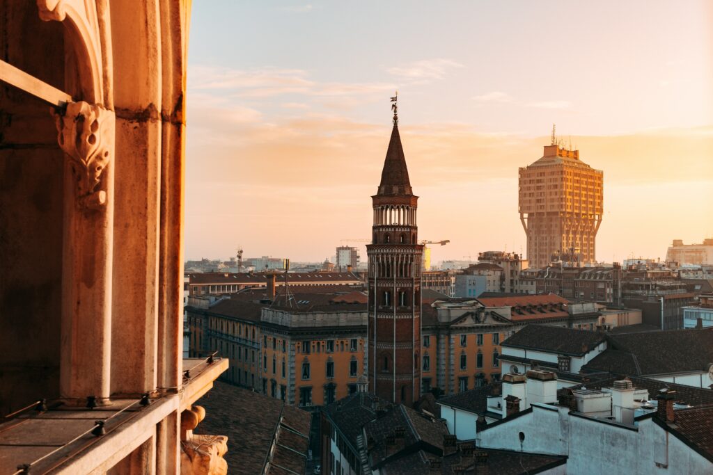 View of Milan at golden hour